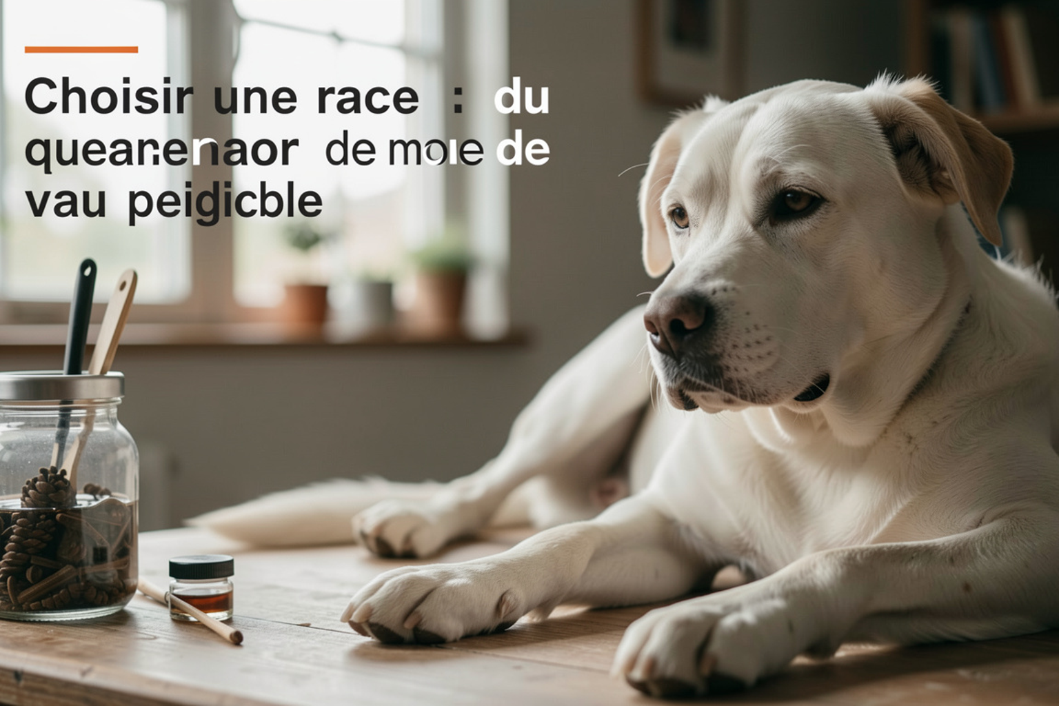 Table de salon avec un questionnaire papier de choix de race, une fiche de race imprimée et un carnet de notes, lumière de fenêtre matinale