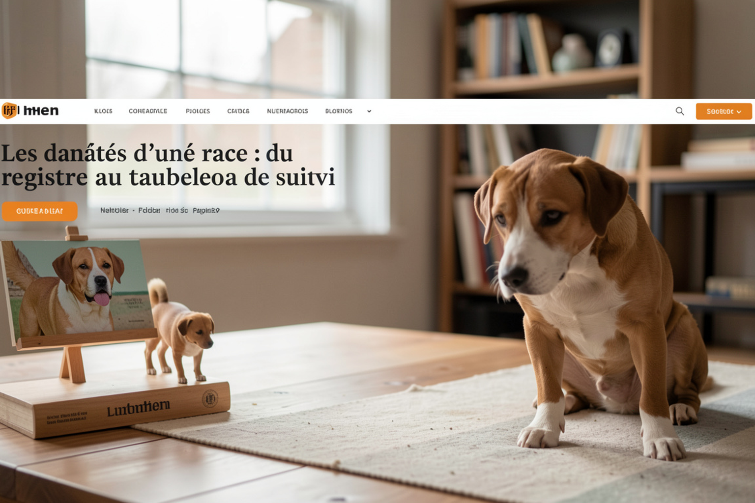Écran d'ordinateur affichant un tableau de suivi de lignée canine avec colonnes de dates et de résultats, bureau sombre, lumière d'écran