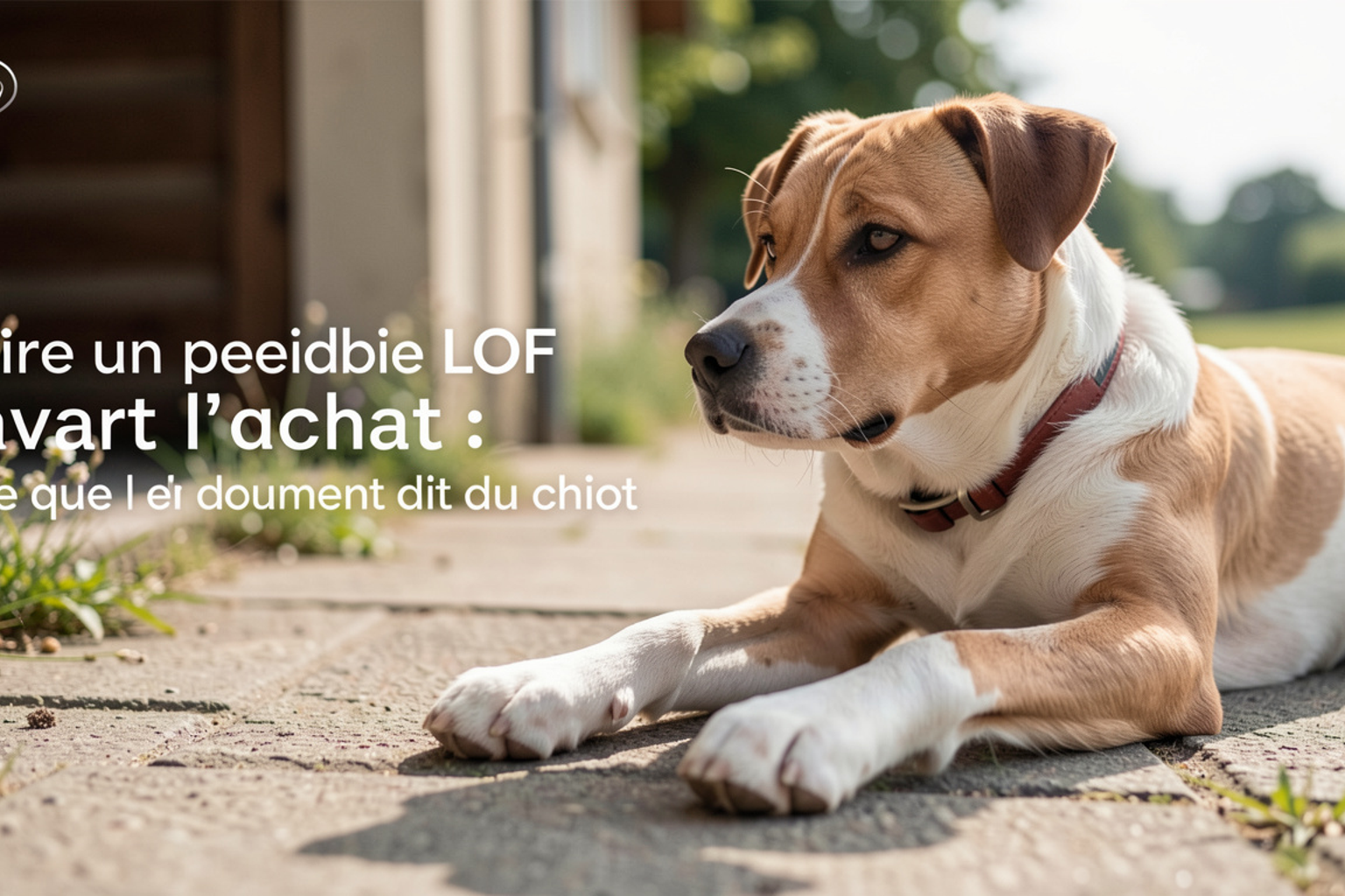 Pedigree LOF officiel ouvert sur une table à côté d'un certificat de vente et d'un carnet de santé de chiot, lumière naturelle douce