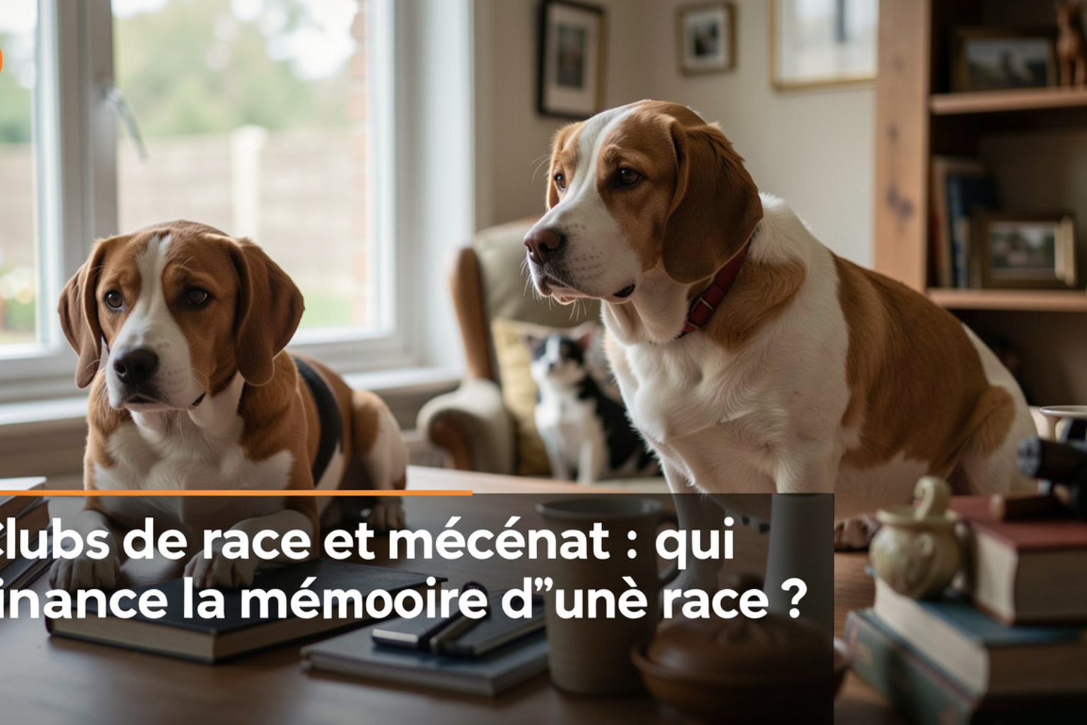 Salle de réunion d'un club canin au début du XXe siècle : registres reliés, rubans de récompenses et photographies de champions au mur